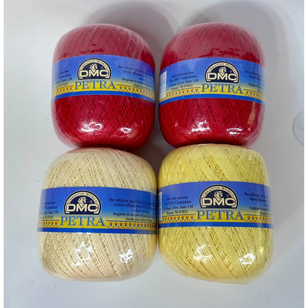 DMC Petra Crochet Cotton Thread Size 5 100g 4 Balls Red Yellow Cream 993 B